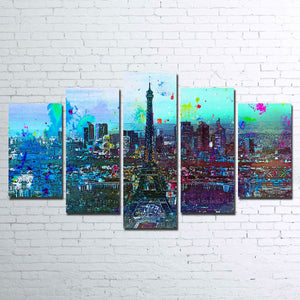 Paris Skyline City Abstract Five Piece Canvas Wall Art Home Decor Multi Panel 5 - The Force Gallery