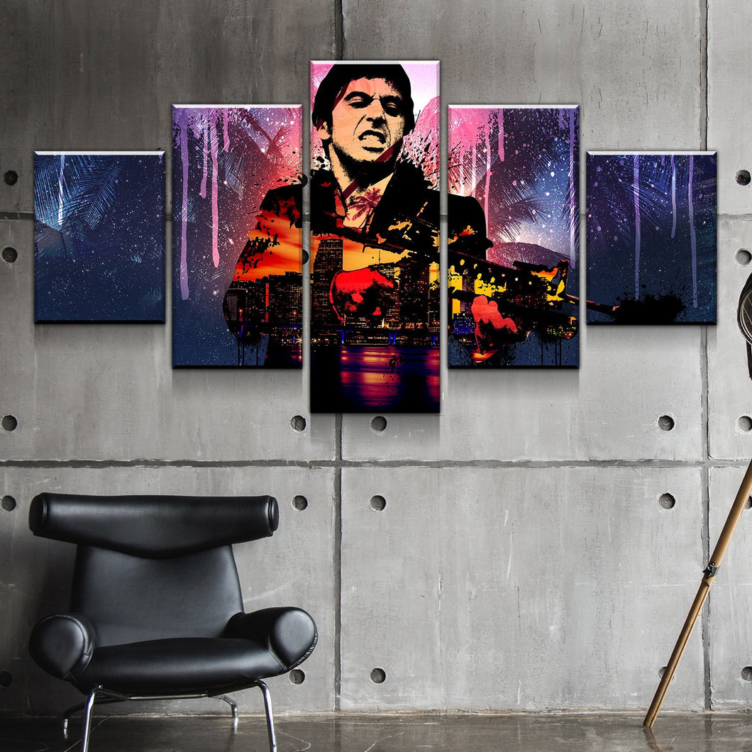 Scarface Gangster Abstract Canvas Wall Art Print Home Decor 5 Piece - The Force Gallery