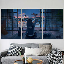 Little Girl Cat Plane Girls Room Framed Canvas Home Decor Wall Art Multiple Choices 1 3 4 5 Panels