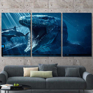 Jurassic Dinosaur White Shark Framed Canvas Home Decor Wall Art Multiple Choices 1 3 4 5 Panels