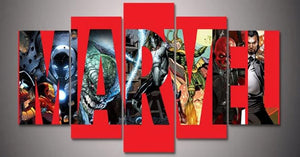 Marvel Comics Characters Montage Five Piece Canvas Wall Art