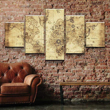 Old Rustic World Map Five Piece Canvas Wall Art Home Decor Multi Panel 5