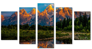 Grand Teton Mountains Landscape Framed Canvas Home Decor Wall Art Multiple Choices 1 3 and 5 Panels