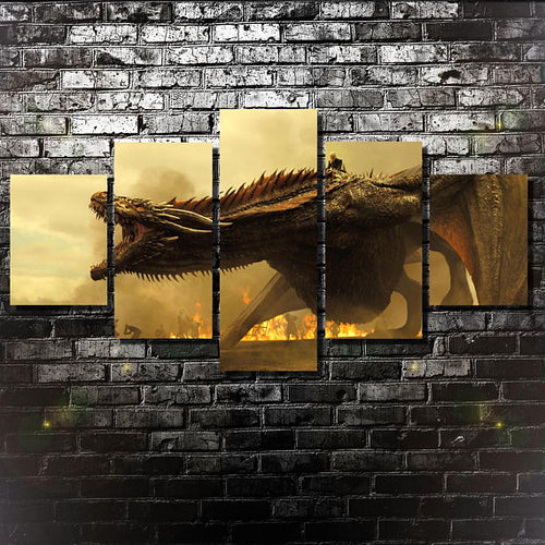 Dragon Game of Thrones Targaryen Large Five Piece Canvas Wall Art Home Decor - The Force Gallery