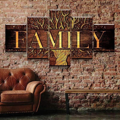 Family Tree Five Piece Canvas Wall Art Home Decor Multi Panel 5