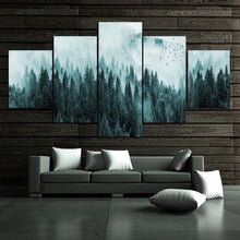Trees Fog Nordic Forest 5 Piece Canvas Print Wall Art Home - The Force Gallery