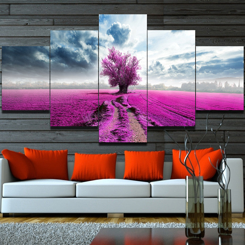 Pink Lavender Flowers Canvas with Tree - The Force Gallery