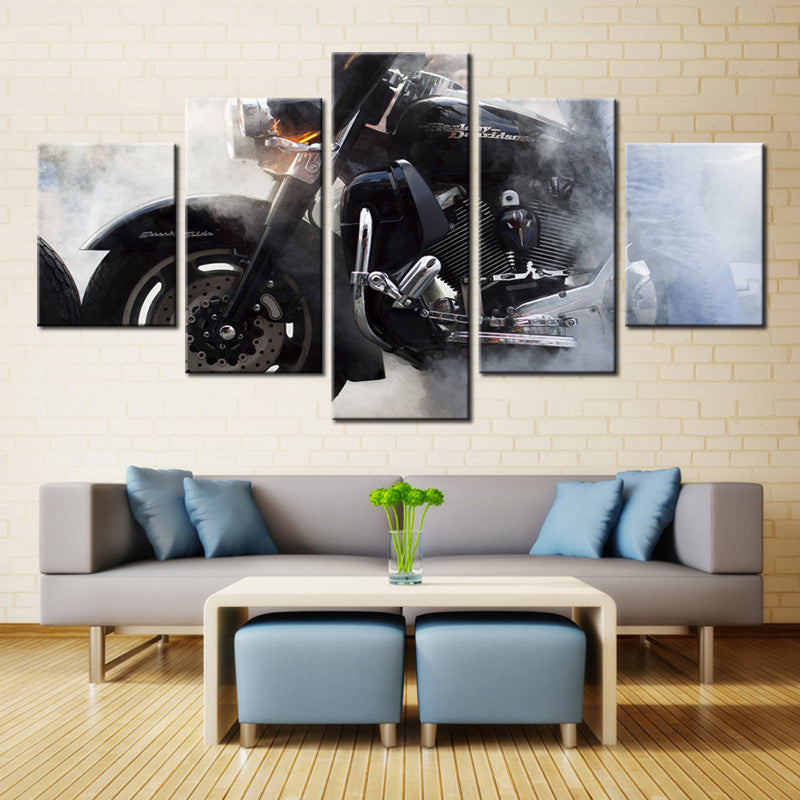 Harley Davidson Motorcycle Smoke Canvas Print Five Piece Wall Art - The Force Gallery