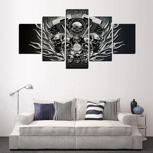Harley Davidson Motorcycle Skulls Engine Flames Canvas - The Force Gallery