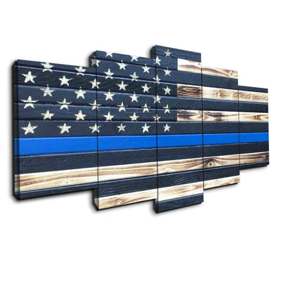 Police Blue Line Five Piece Canvas Wall Art Home Decor - The Force Gallery