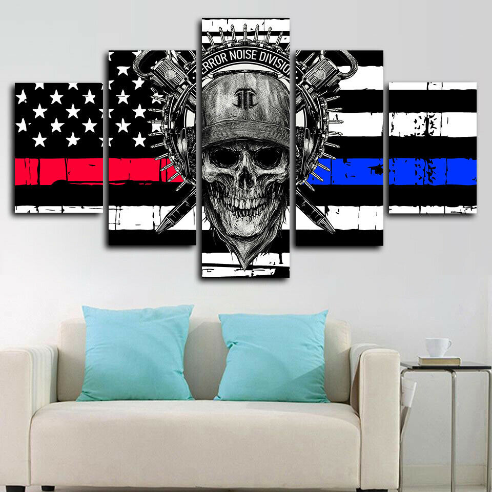 Harley Davidson Skull American Flag Five Piece Canvas Wall Art Home Decor - The Force Gallery