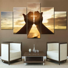 Jesus Hands Prayer Cross Five Piece Canvas Wall Art Home Decor Multi Panel 5