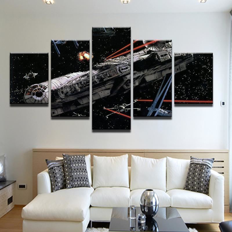 Large Framed Millenium Falcon Star Wars 5 Piece Canvas Print Wall The Force Gallery