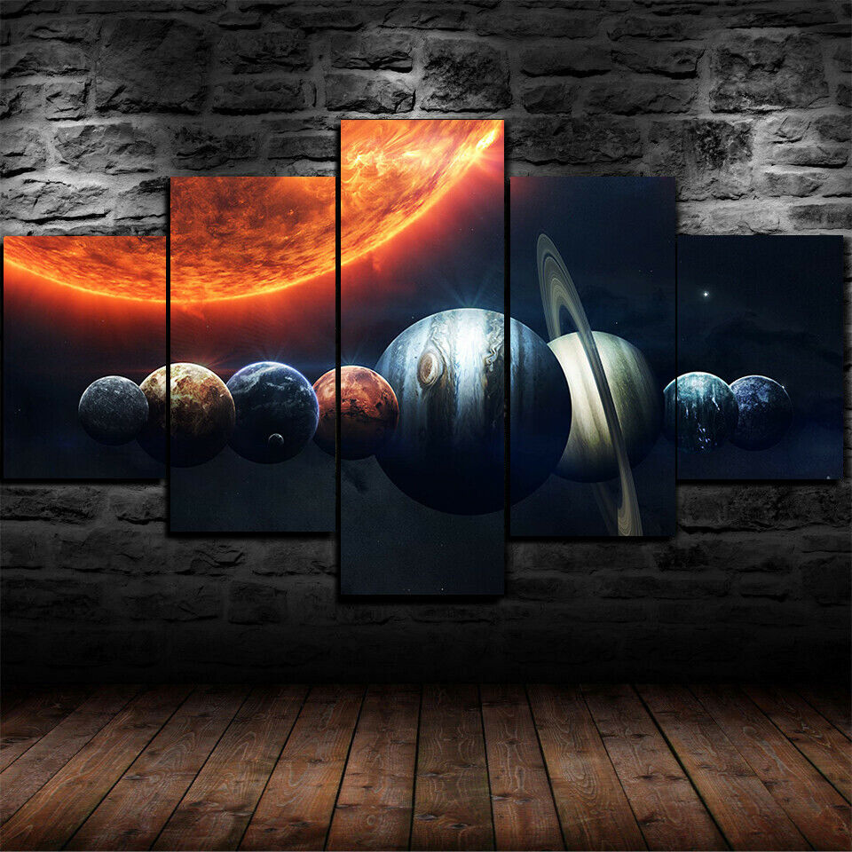 Solar System Planets Sun Space Five Piece Canvas Wall Art Home Decor Multi Panel 5