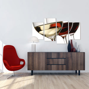 Wine Glasses Red and White 4 Piece Canvas Wall Art Home Decor Multi Panel Four