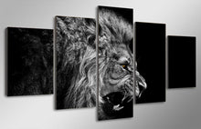 Lion Roaring Black and White Yellow Eyes Large Framed Canvas - The Force Gallery
