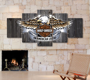 Harley Davidson Barnwood Style Bald Eagle Large Framed Canvas - The Force Gallery