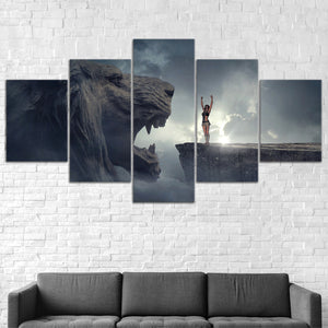 Fantasy Lion Success Mountain Five Piece Canvas Wall Art Home Decor Framed - The Force Gallery