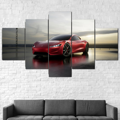 Tesla Roadster Electric Vehicle Five Piece Canvas Wall Art Home Decor Framed