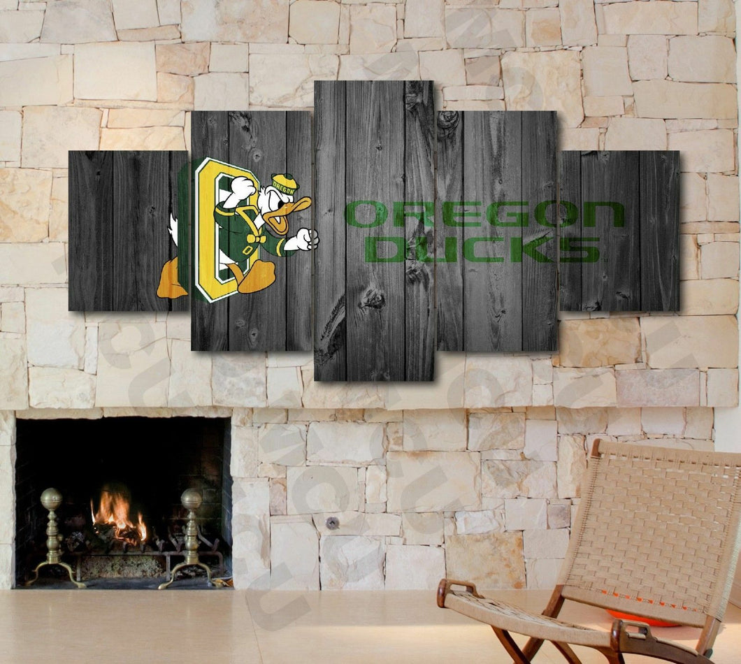 Oregon Ducks College Barnwood Style Five Piece Canvas Wall Art Home Decor Multi Panel 5 - The Force Gallery