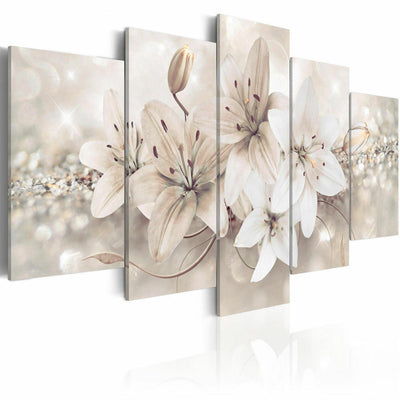 White Lily Flowers Five Piece Canvas Wall Art Home Decor Multi Panel 5 - The Force Gallery