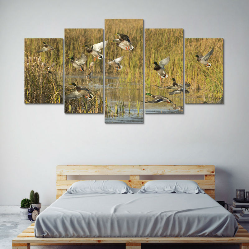 Hunting Ducks Marsh Wildlife Canvas Print Wall Art Home 5 Piece - The Force Gallery