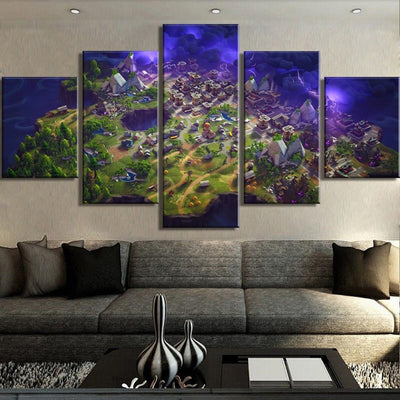 Fortnite Map Canvas Large Framed Five piece Canvas Wall Art - The Force Gallery