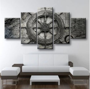 Rustic Nautical Wheel Canvas Five Piece Wall Art Home Decor - The Force Gallery